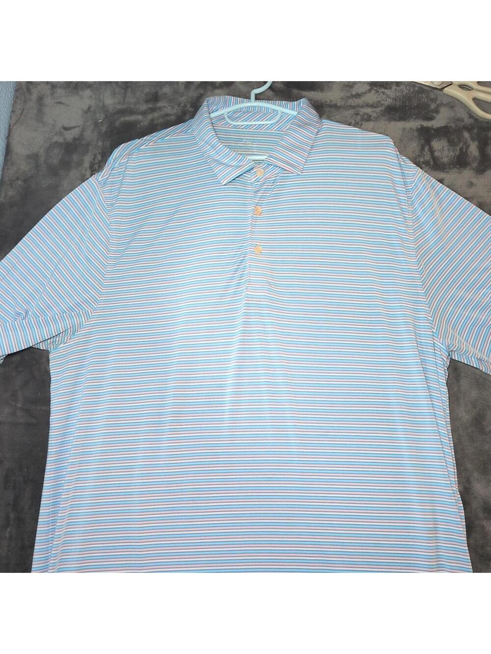 Southern Tide Polo Shirt Mens XL Blue Stripe Golf Performance Stretch Tech